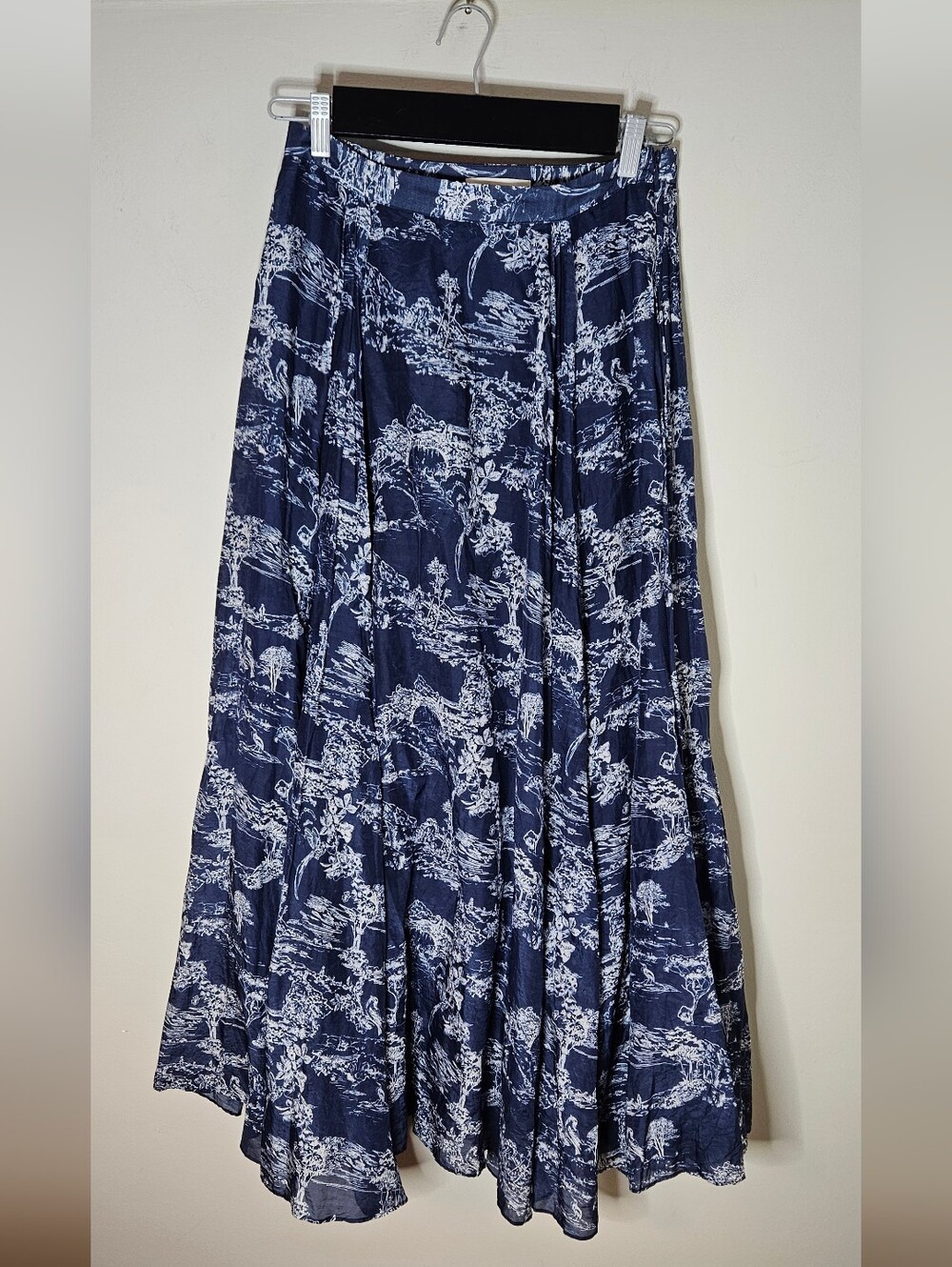 LoveShackFancy Rosetta Toile Print Navy Maxi Midi Skirt Small S Cotton Silk - Picture 2 of 10